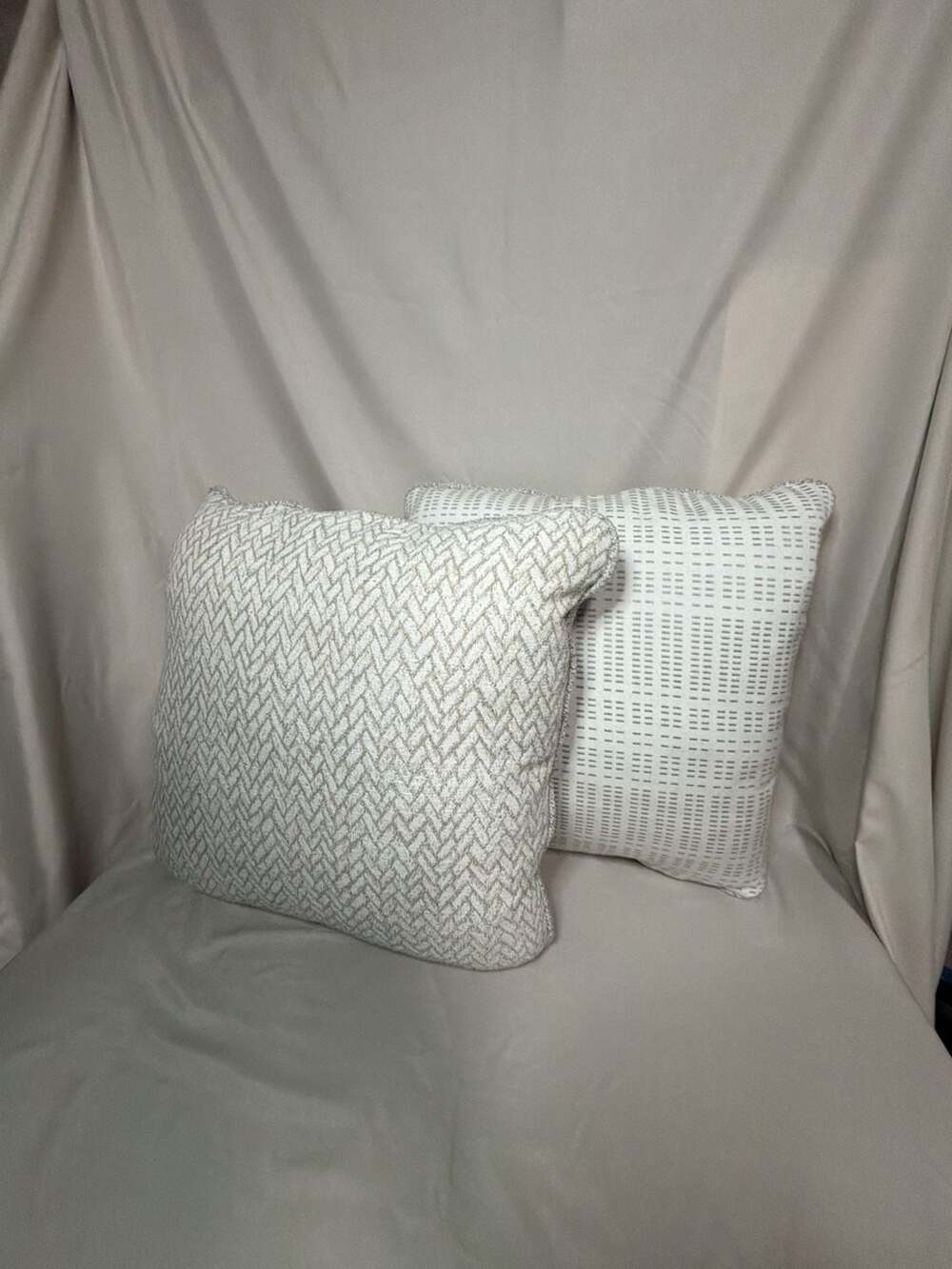 Set of 2 Ashley Gray & Beige Herringbone & Dash Pattern Decorative Pillows